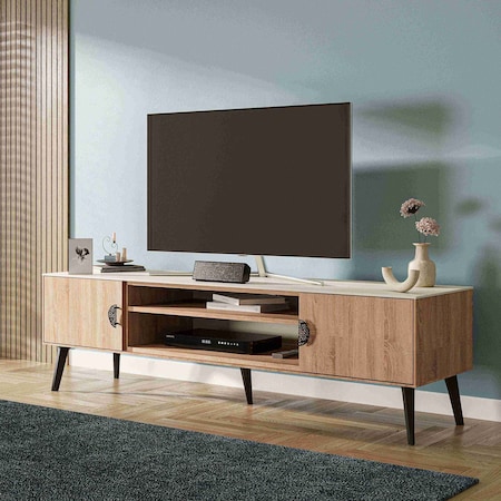 Manhattan Comfort Haley TV Stand 70.9 in Natural & Nude in Natural and Nude TV004-NN